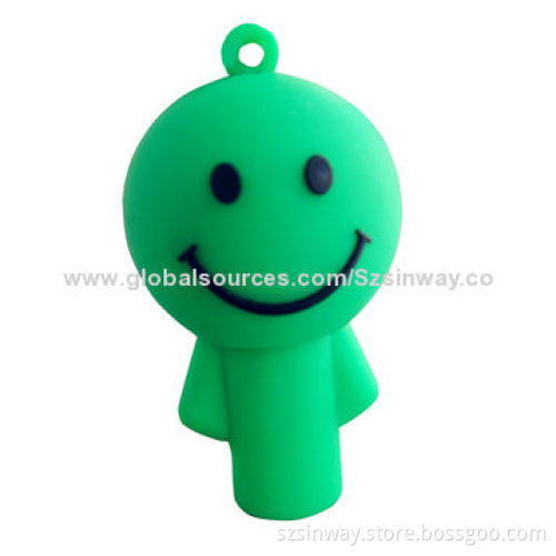 Rubber Smile Face Cartoon USB Flash Drive with 2 to 64GB Capacity, CE, RoHS, FCC Marks